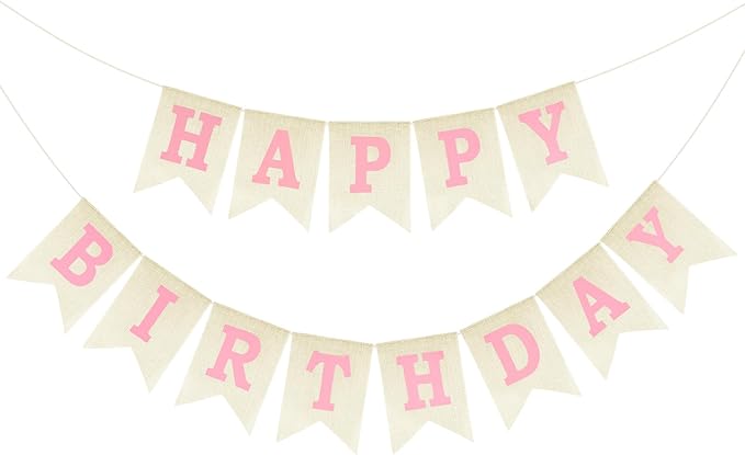 Anwyll Happy Birthday Banner - NO DIY Burlap Happy Birthday Banner Sign Happy Birthdays Party Decoration Happy Birthdays Banners Bunting for Women Girl Princess Celebration Party Backdrops (Pink)