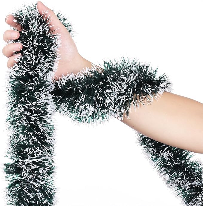 33FT Christmas Tinsel Garland Green Metallic Hanging Twisted Garland Greenery Garlands for Christmas Tree Fireplace Mantle Xmas Party Home Decoration