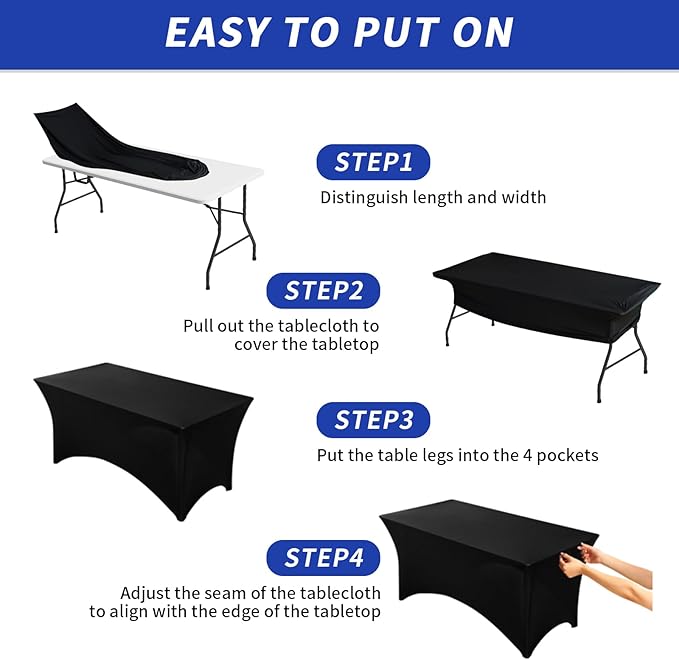 Fixwal 12 Pack Black Spandex Table Covers for 6 Foot Tables, Rectangular Fitted Stretch Table Cloth Rectangle Table for Wedding, Banquet, Party, Events