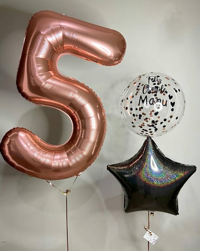 Rose Gold 4 Balloon, Number Balloons 40 Inch, 4th Birthday Decorations for Girls Boys, Four Large Numbers for Party Decor, Number 4 Balloon