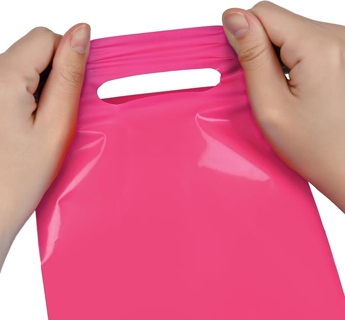 Hot Pink 100 PCS Small Gift Bags, 6"x8" Goodie Party Favor Bags with Handle, Treat Retail Pouches for Kids Birthday, Christmas, Small Business