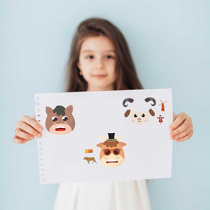 24 Sheets Make a Face Sticker Sheets for Kids Todders Activities, Make Your Own Stickers with Unicorns Dinosaur Construction and Farm Animals for Kids Birthday Party Favor Supplies Craft