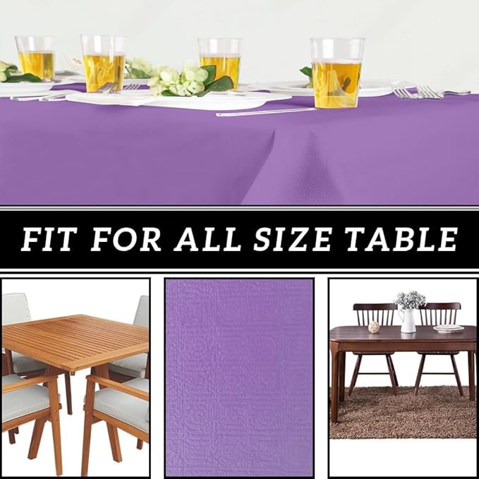PARTY BARGAINS Disposable Table Covers, 54 x 108 Inch, Purple, 3-Ply Paper & Plastic Spill-Resistant Party Tablecloths, 40 Pack