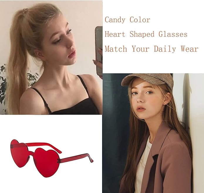 AEAHALY Heart Sunglasses for Women and Men Rimless Heart Shaped Sunglasses Bachelorette Bride Party Accessories