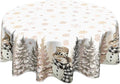 Christmas Round Tablecloth 70 Inch Xmas Snowman and Snowflake Pattern Circle Table Cloth Gold Table Cover Winter Washable Polyester Decor for Home Kitchen Dinning Party