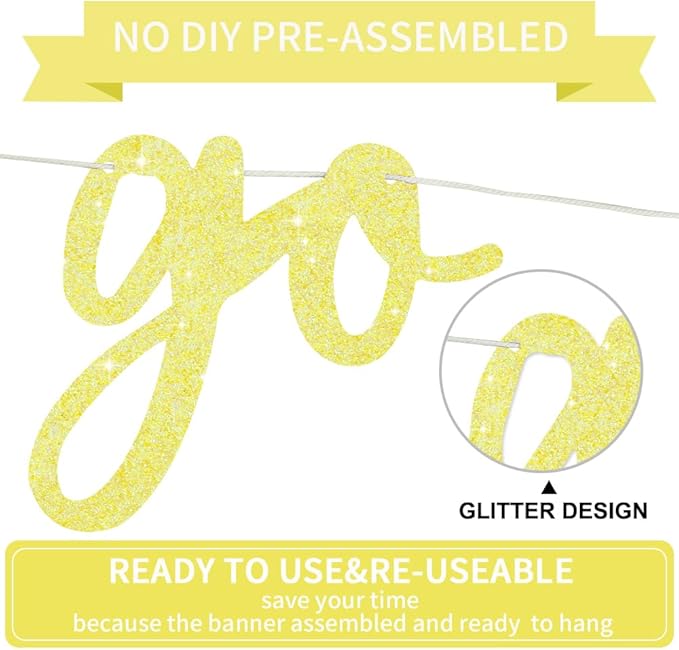 BEISHIDA Go Shawty It's Your Birthday Banner NO DIY Hip Hop Theme Happy Birthday Banner Pre-Strung Rap Theme Happy Birthday Sign for Man Women birthday Party Supply Glitter Light Yellow