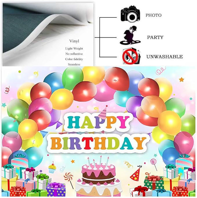 RTN Balloons Happy Birthday Party Backdrop Gifts Birthday Cake Table Background Decoration Rainbow Balloon Sweet Candy Photocall Vinyl