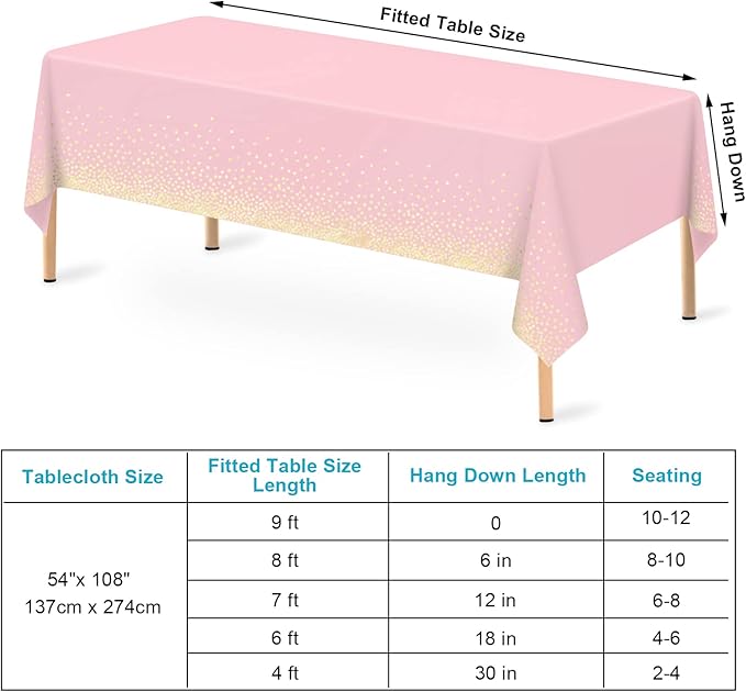 Mulbozy 2 Pcs Pink Tablecloth 54"×108" Gold Dot Pink Table Cloth, Pink Disposable Plastic Tablecover for Birthday, Baby Shower, Picnic, Camping, Event & Parties…