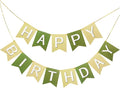 Happy Birthday Banner Birthday Party Banner NO DIY Happy Birthday Sign Pre-Strung Birthday Hanging Decoration for Women Men Girl Boy Party Supplies (Brown Green)