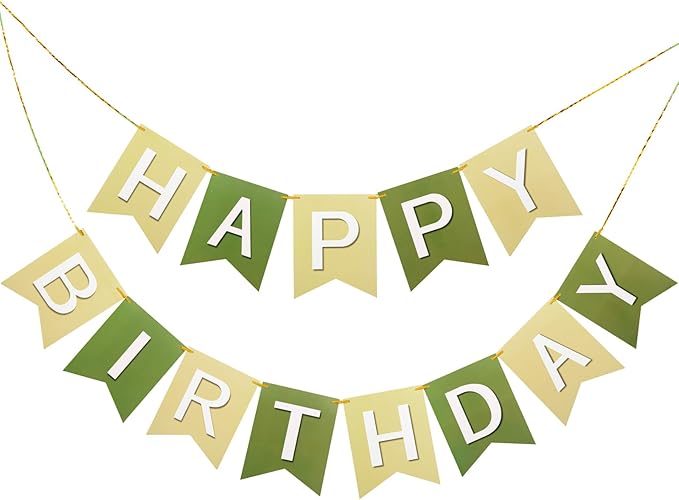 Happy Birthday Banner Birthday Party Banner NO DIY Happy Birthday Sign Pre-Strung Birthday Hanging Decoration for Women Men Girl Boy Party Supplies (Brown Green)