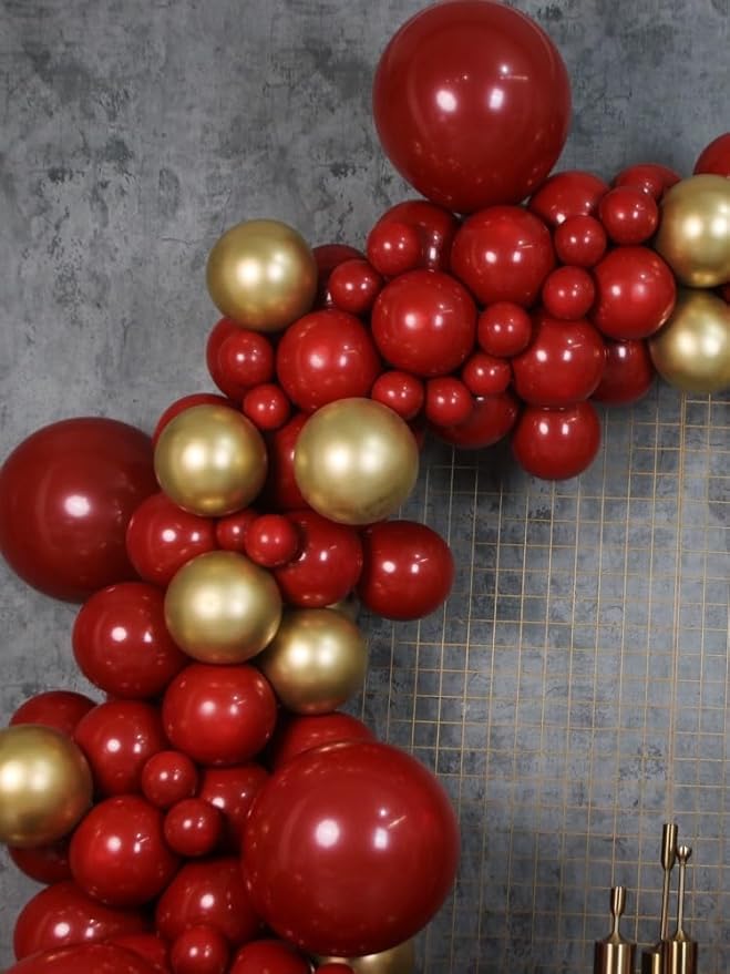 Black Gold Red Balloons Garland Arch Kit, 141Pcs Latex Balloons Different Sizes 18 12 10 5 Inch for Party Decorations, Wedding Backdrop, Birthday, Baby Shower, Graduation