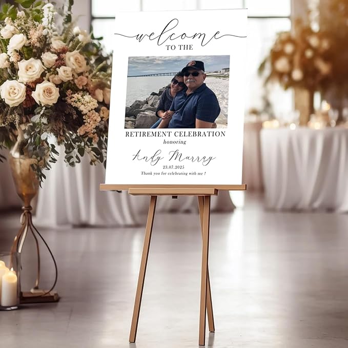 Custom Modern Retirement Party Welcome Sign, Minimal with Photo Retirement Celebration Yard Sign, Elegant White Retired Party Decor, Customizable Name & Date - Multiple Sizes