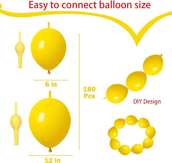 Link Balloons Yellow 6 Inch 12 Inch Latex Quick Linkale Balloon 160 Pcs for Birthday, Halloween, Christmas, Party Festival Decorations