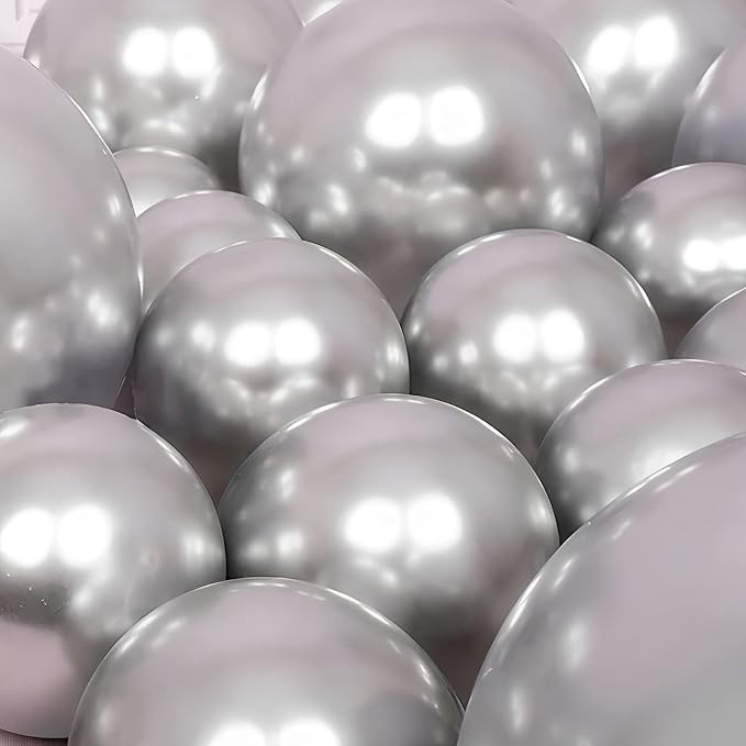 105pcs Metallic Silver Balloons 12inch Party Latex Balloons for Birthday Graduation Baby Shower Wedding Anniversary New Year Party Decorations