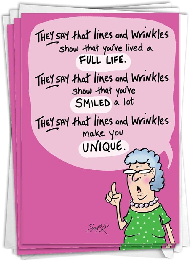 NobleWorks Pack of 3 Hilarious Birthday Greeting Cards with Envelopes (1 Design, 3 Each) Lines and Wrinkles C9319BDG-C3x1