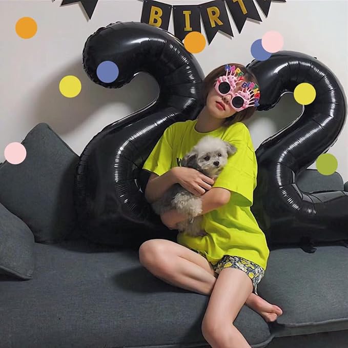 2 Numbers Balloon 40 Inch Black Two Balloon Number Birthday Decor, 2nd 12 21st Party Celebration Decorations Graduations Wedding Baby Shower