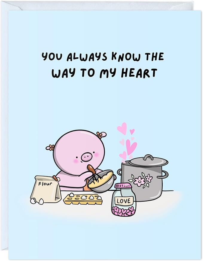 ALY LOU Mothers Day Card for Mom Mother Wife Stepmom Aunt Grandma Parents – Cute Funny Punny Greeting Card for Her from Daughter Son Husband – Blank Inside (Way to My Heart)