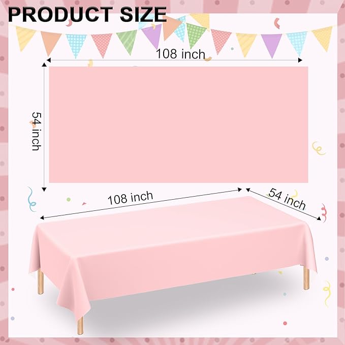 WNINK 6 Pack Plastic Light Pink Tablecloths for Parties Disposable Table Covers 54" x 108" Baby Pale Pink Pastel for Baby Shower Party, Parties Bridal Shower, Engagement Wedding,Holiday Birthday