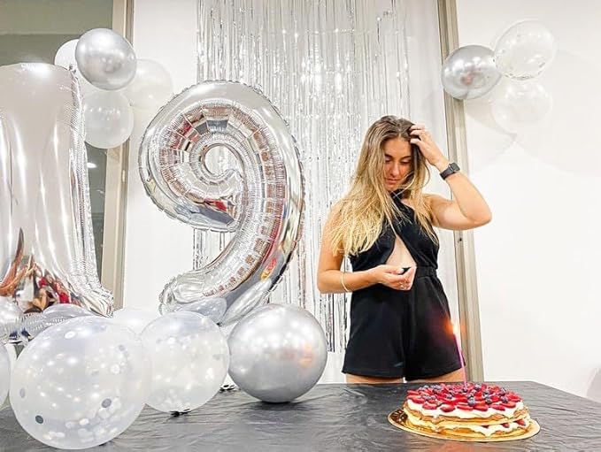 Silver Number 9 Balloon 40 Inch, 9 Balloon Number, 9th Birthday Decorations, Silver Party Supplies for Boys Girls