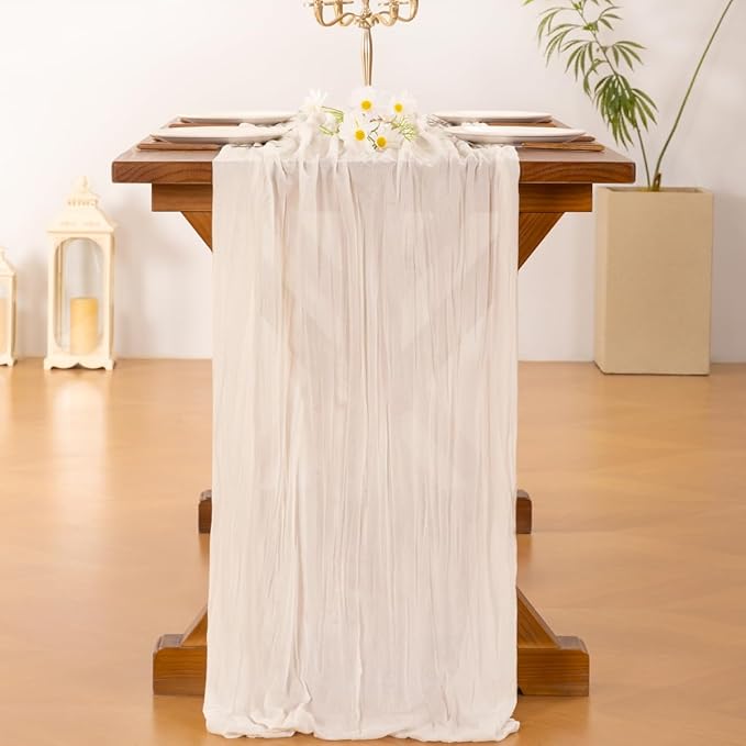Socomi 6pcs Ivory White Cheesecloth Table Runner Easter Spring Boho Rustic Gauze 120 inch 10FT Cheese Cloth Runner for Wedding Party Baby Shower Birthday Home Decor Holiday Decorations
