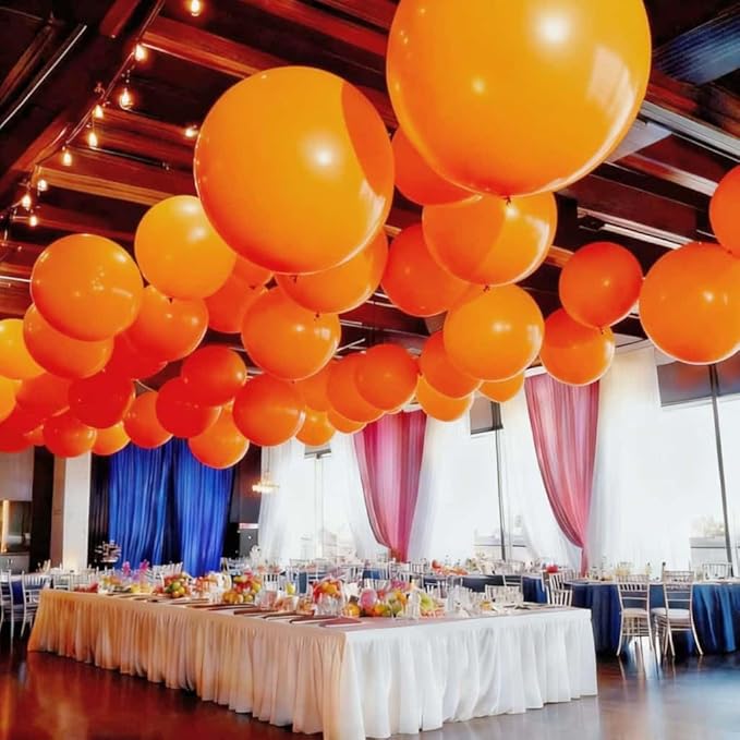 50 Pcs Giant Orange Latex Balloon Kit - Mixed Sizes (18", 24", 36") Pool-Safe Party Decorations Ideal for Halloween, Thanksgiving, Autumn Parties, Baby Showers & Events