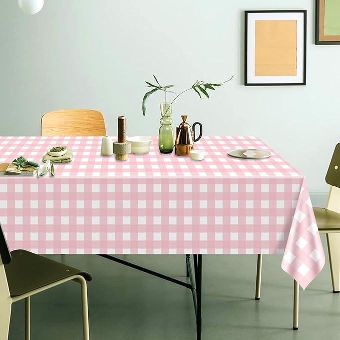 4 Pack Pink Gingham Tablecloths, Pink and White Checkered Tablecloths 86.6 x 51.2 Inches Gingham Table Covers Rectangular Waterproof Picnic Table Covers for Birthday Party Holiday Outdoor Supplies