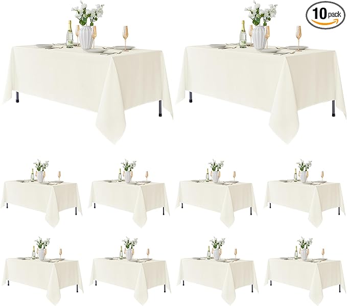 Fitable 10 Pack Rectangle Tablecloths: Stain Resistant Wrinkle Free Circle Table Clothes, Washable Reusable Polyester Table Covers for Wedding Party Birthday Banquet Reception(Ivory, 70x120 Inch)