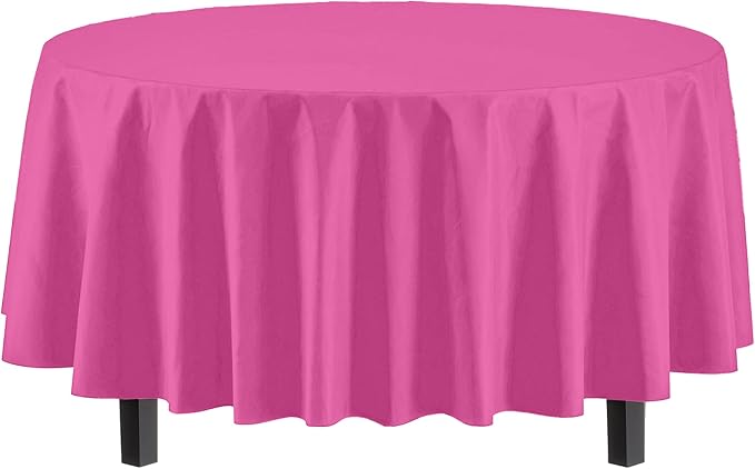 Exquisite Party Solids 6-Pack Premium Plastic Tablecloth 84in. Round Plastic Table Cover - Cerise