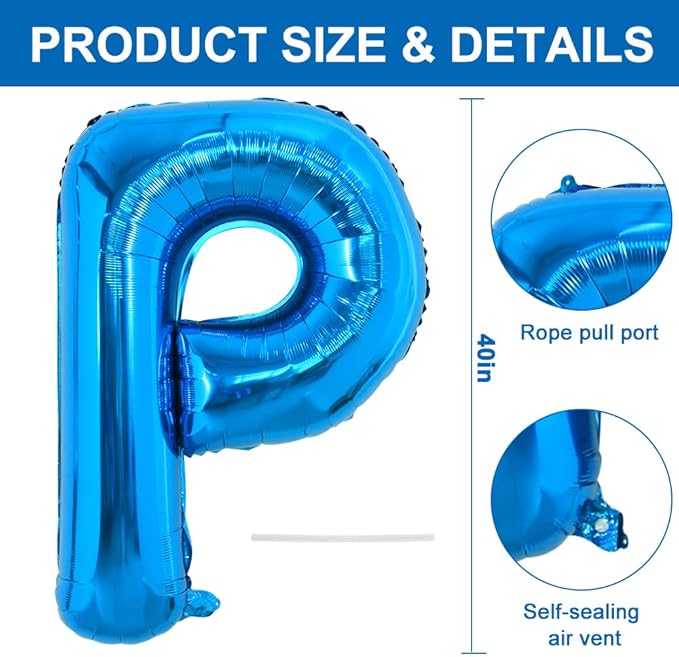 TONIFUL 40 Inch Large Blue Letter P Balloons Giant Alphabet Letter Balloons,Foil Mylar Big Balloons for 2026 Graduation Birthday Party Anniversary New Year Graduation Supplies Decorations