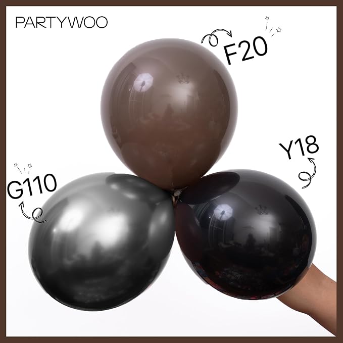 PartyWoo Dark Brown Balloons 101pcs 12 Inch Boho Coffee Neutral Fall Latex Helium Balloons for Graduation Baby Shower Anniversary Thanksgiving Birthday Autumn Theme Party Decorations Brown-F20