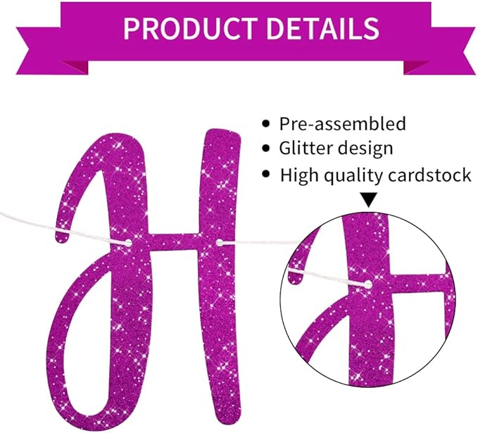 BEISHIDA Purple Glitter Happy Retirement Banner - Pre-Strung, No DIY, Party Supplies
