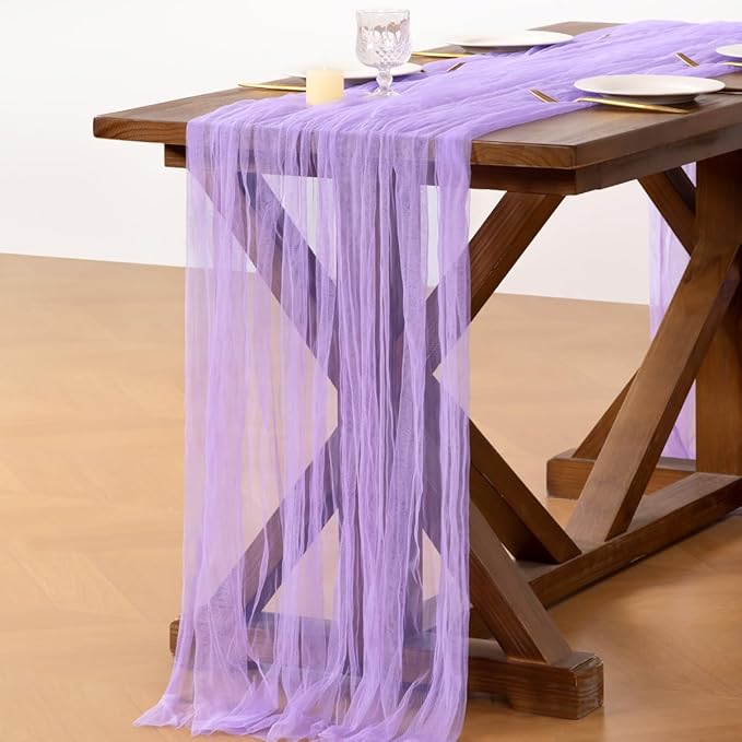 Socomi Lilac Cheesecloth Table Runner Tulle Gauze Cheese clothBoho Rustic 120 inch 10FT Runner for Wedding Party Baby Shower Birthday Holiday Decorations 1pc