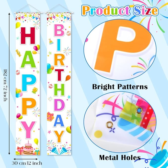 Birthday Decorations Banner, Happy Birthday Door Sign for Men Women Boys Girls Ideal Birthday Decorations Party Supplies Outdoor Indoor 72 x 12 Inch