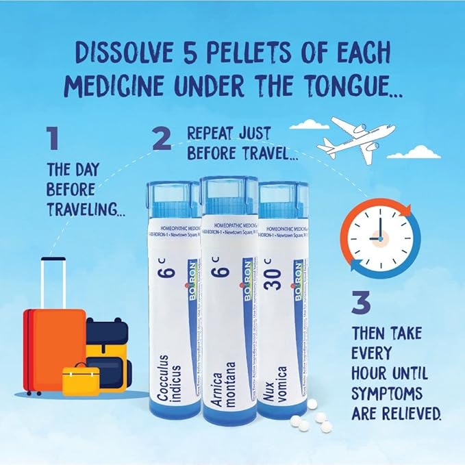 Boiron Jet Lag Relief Kit - Travel Essential for Relief from Nausea, Stiffness, Muscle Pain, and Drowsiness from Long Flights - 3 Count (240 Pellets)