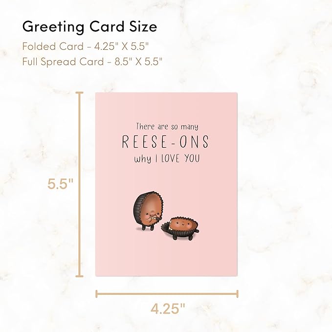 Anniversary Card Mothers Day Birthday for Mom Dad Wife Husband Girlfriend Boyfriend Stepmom Aunt Parents – Cute Funny Punny Greeting Card for Fathers Day – Blank Inside (Reese-ons why I love you - chocolate)