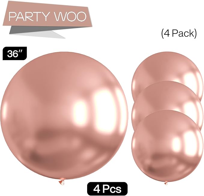 PartyWoo Rose Gold Balloons 4pcs 36 Inch Metallic Chrome Rose Gold Balloons for Wedding Anniversary Sweet 16 Baby Shower Bridal Shower Bridgerton Floral Birthday Party Decorations Rose Gold-G107