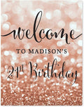 Andaz Press Personalized Birthday Party Signs, Glitzy Rose Gold Glitter, 8.5x11-inch, Welcome to Madison's 21st Birthday, 1-Pack, Bokeh Colored Party Supplies, Custom Name
