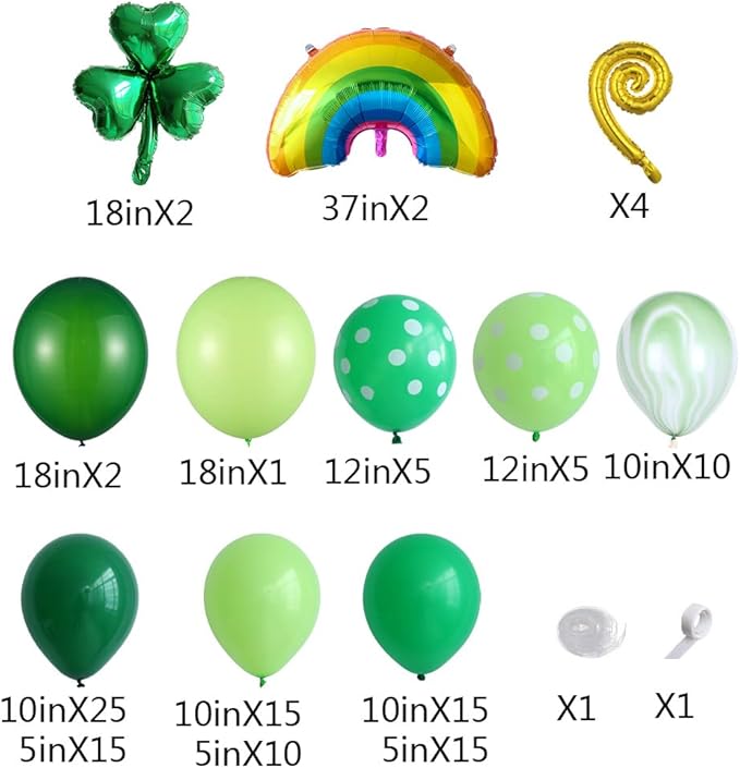 St. Patrick's Day Decorations,128pcs Green Balloon Arch Garland Kit with Lucky Shamrock Clover Rainbow Foil Balloons for Irish Festival & Spring March Party Decor Birthday Baby Shower Supplies