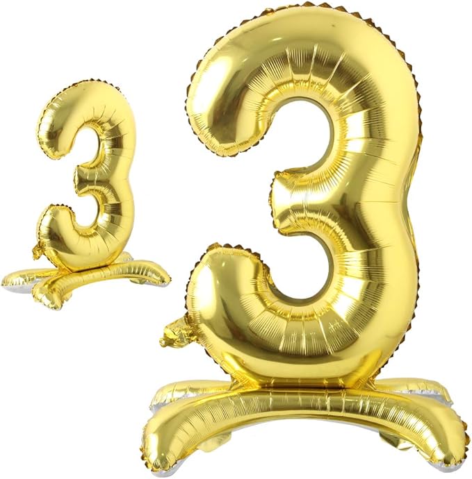 Self Standing 32 Inch Number Balloons Foil Ballon Gold Digit ball Wedding Birthday Party Decoration Baby Shower Supplies (32 inch Stand Gold 3)