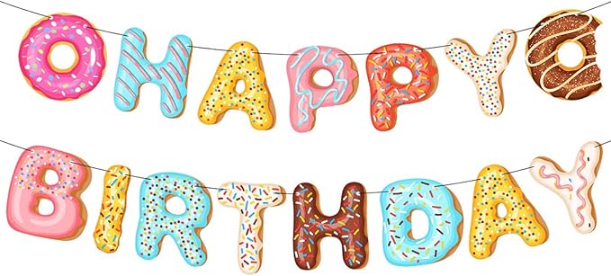 Donut Happy Birthday Banner Donut Party Decorations Donut Theme Birthday Party Kids Birthday Baby Shower Wall Decoration