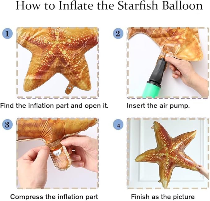 Starfish Balloons 4pcs 26inch Large Inflatable Star Fish Foil Balloon for Ocean Under the Sea Mermaid Themed Birthday Beach Party Decoration