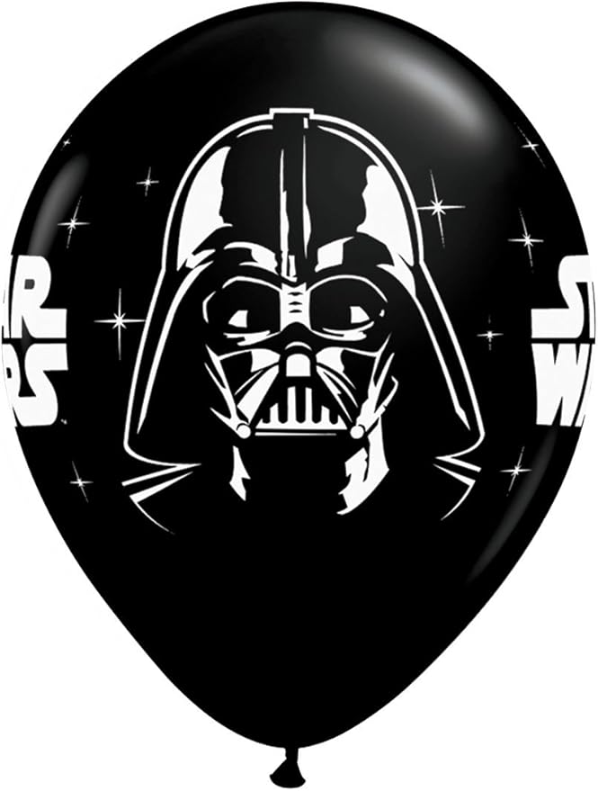Qualatex Star Wars Biodegradable Latex Balloons Onyx Black with White Prints All-Around of Darth Vader and Yoda, 11-Inch Round (12-Units)