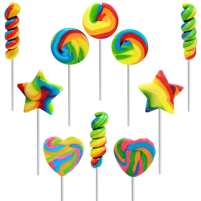 200 Assorted Mini Rainbow Swirl Lollipops and Rings,Assorted Flavors, Great for Birthday Parties, Events, and Goody Bag Fillers, Party Favors, Individually Wrapped Sucker