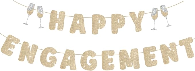 Engagement Party Decorations, Pre-Strung Happy Engagement Banner, Glitter Just Engaged Banner with Glass, Couples Shower Decorations For Happy Wedding Reception Sighs Photo Props Backdrop