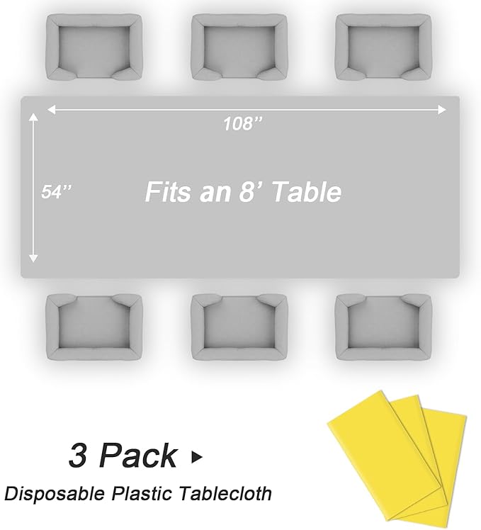 QIKSION Yellow Plastic Table Cloth Disposable 3 Pack, 54 x 108 Inch Tablecloths for Birthday Party, Easter Decorations, Rectangle Table Cover