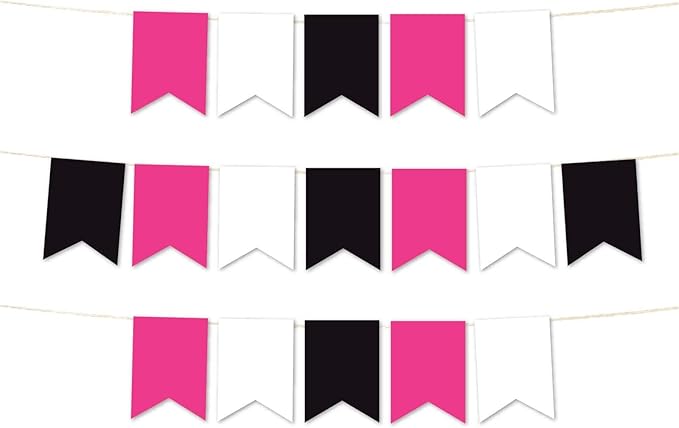 Andaz Press Hanging Pennant Banner with String, Fuchsia, White, Black, 1-Set, 24 Pennants, Approx. 12-Feet Long, Girl's Graduation