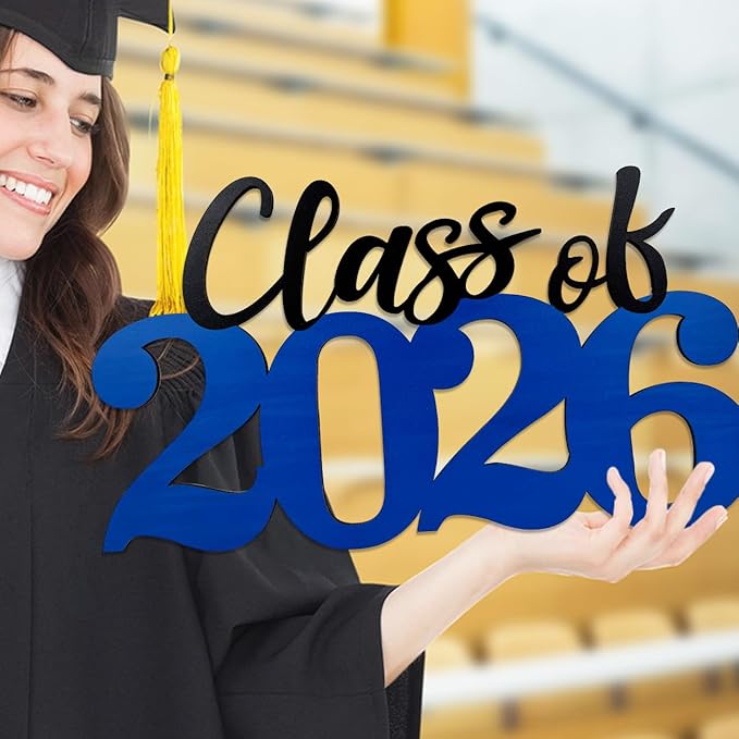 Class of 2026 Wooden Sign Blue Graduation Party Decorations 2026 Graduation Photo Booth Prop for Senior Gradua Party