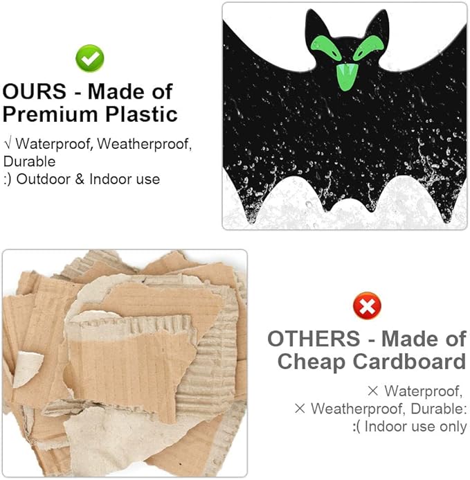 (18 Pcs) Hanging Bats Halloween Decoration Outside, Large Flying Plastic Bats Outdoor Decor, 3 Different Sizes with Cute Eye Stickers for Hanging in The Tree, Porch, Yard, Lawn, Indoor