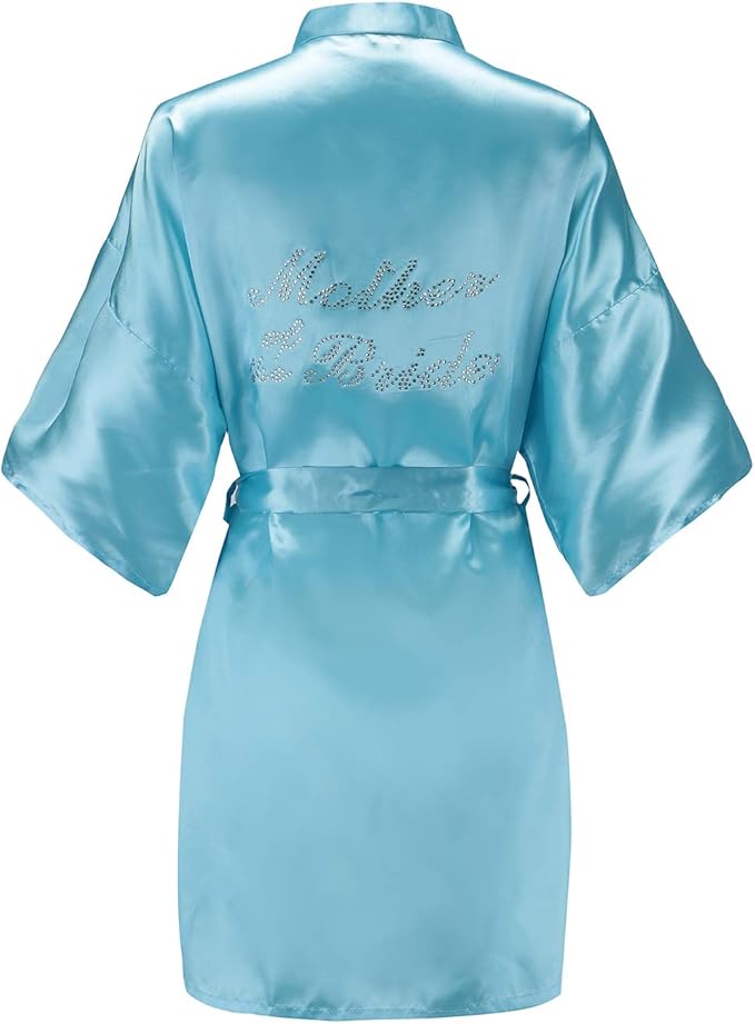 EPLAZA Women's One Size Silver Rhinestones Bride Bridesmaid Short Satin Robes for Wedding Party Getting Ready