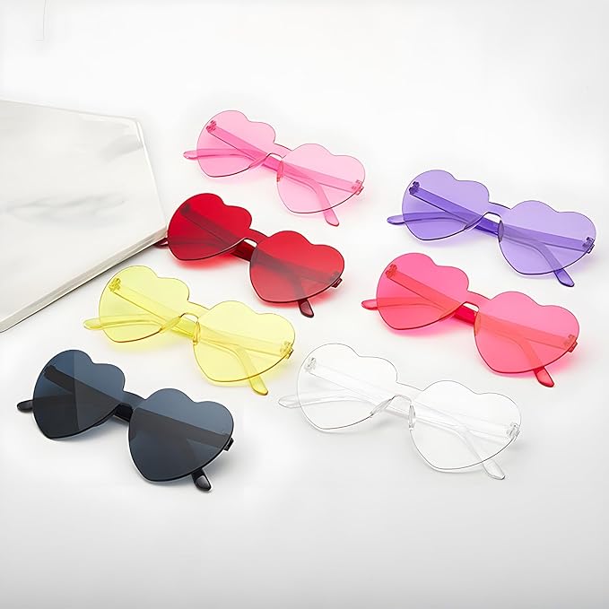 YQVIE 20 Pack Heart Shaped Sunglasses One Piece Candy Color Rimless Glasses for Women Bachelorette Party Supplies